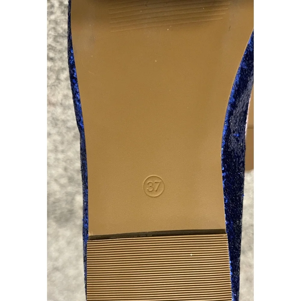 Mini Boden Shoes Girls Size 6.5 Blue Glitter Ballet Flats Pink‎ Trim Party